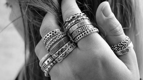 textured band silver rings